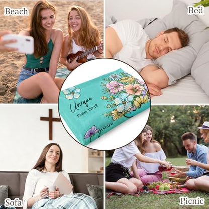 Christian Gifts for Women, Aqua Christian Blanket with Flowers 80''x 60'' - color: Aqua, size: 80"x60"