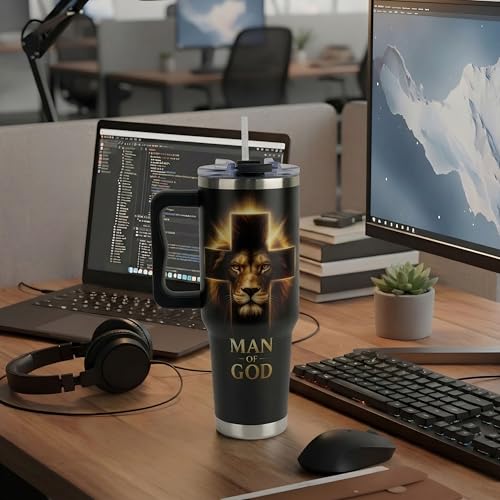 Christian Gifts for Men, Religious Gifts for Mens, Man of God Gifts, Christian Gifts for Husband, Dad, Grandpa, Fathers Day, Birthday, Christmas, 40 Oz Tumbler with Handle Lid Insulated - color: Christian Men