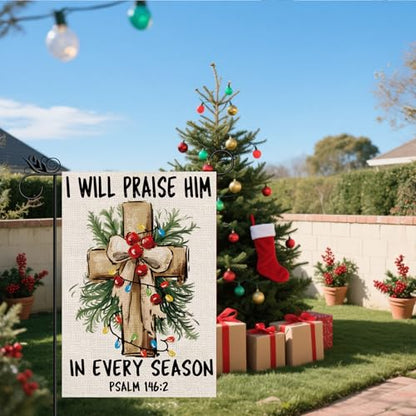 Christmas Garden Flag Christian Christmas Decorations Religious Nvtivity Flag Vertical Burlap Double Sided Yard Religious Cross Welcome Flag Seasonal Xmas for Festival Holiday Winter Decorations Gifts 12.5*18 Inch