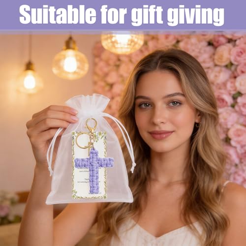 6 Set Cross Keychains, Christian Religious Keychains Bulk With Cards Organza Bags, Communion & Confirmation Presents - color: Multicolor