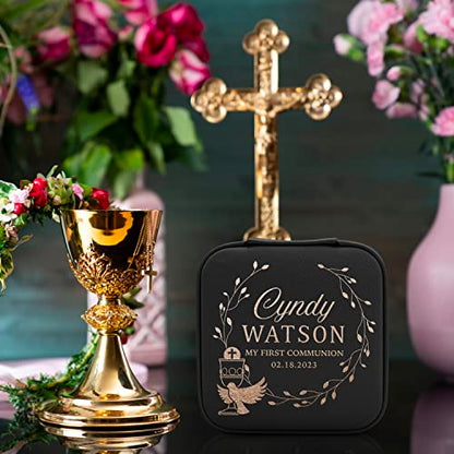 First Communion Gifts for Girls - Custom Jewelry Box for 1st Holy Communion, Personalized with Name and Date I 6 Designs & 5 Colors I First Communion Keepsake - 6 - style: Design 6