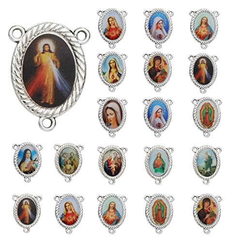 COTTVOTT St Benedict,Our Lady of Guadalupe Medal for DIY Jewelry Making,Virgin Mary Christ Jesus Rosary Center Connection Part - color: 20pcs-Enamel Medal C