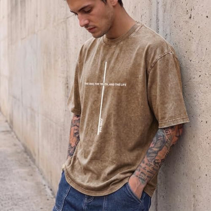 Wrenpies Christian Jesus Shirts for Men God Faith Religious Tshirt Cross Bible Verse Tops Acid Wash Oversized Graphic Tees - color: Coffee, size: 3X-Large