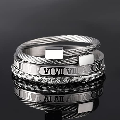 WFYOU Stainless Steel Bracelets for Men Gold Cuff Bracelet Birthday Gifts - color: Silver 6