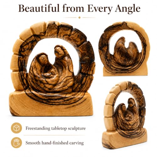 Zuluf Olive Wood Bethlehem Grotto Nativity Statue 3.7 Inch, Hand-Carved Cave of the Nativity Sculpture with Mary Joseph and Baby Jesus, Catholic Manger Scene Christmas Pilgrim Souvenir Gift - color: 3.7" Arch Nativity