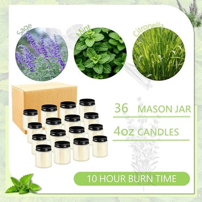 ACITHGL 36 Pcs 4oz Mini Mason Jar Candles Small Scented Candles Bulk Aromatherapy Ideal Souvenir Favors for Wedding Birthday Party (Sage, Mint, Citronella, Black) - color: Black, style: Sage, Mint, Citronella