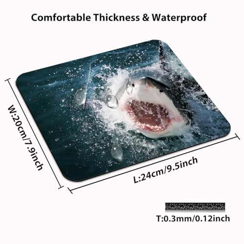 Shark Mouse Pad, Wild Animal in The Sea Attacking Scary Print Mat for Desk - color: Cute Colorful Art Rec31