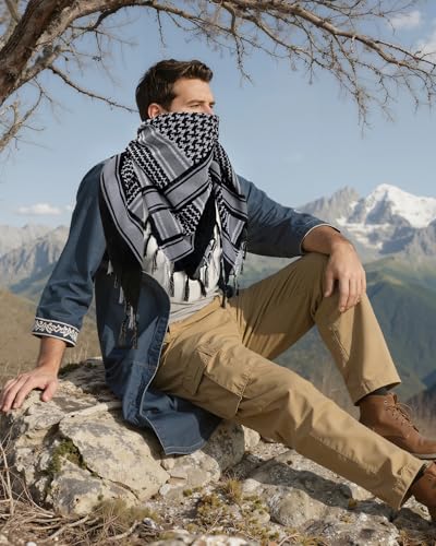Aonal Military Shemagh Tactical Desert Scarf, Keffiyeh Scarf for Men - color: Mixed Black