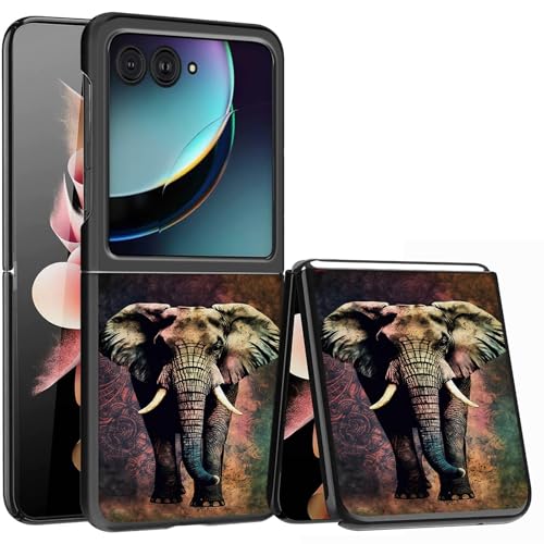 for Samsung Galaxy z flip 7 Case Elephant Art Design,Slim Fit Lightweight Hybrid Hard PC PU Leather Folding Phone Cover for Z Flip 7 6.9" - color: Elephant Art