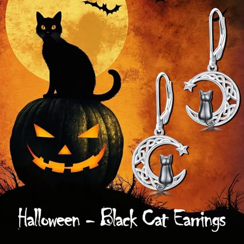 HPQQ Earrings for Women Sterling Silver Dangle Earrings Birthday Christmas Jewelry Gifts for Women Wife Mom - color: White Gold-Black Cat-A
