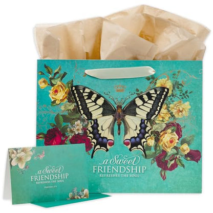 Christian Art Gifts Large Gift Bag with Card & Tissue Paper, Proverbs 27:9 - color: Friendship/Teal, style: Large Landscape
