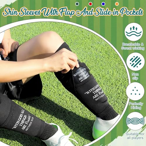 Soccer Shin Guards for Youth Adults, Christian Shin Pads Set with Sleeves and Long Soccer Socks Bible Verse Religious Football Pads for Youth Sport Game Protective Equipment - size: Medium, style: God