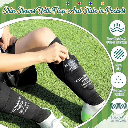 Soccer Shin Guards for Youth Adults, Christian Shin Pads Set with Sleeves and Long Soccer Socks Bible Verse Religious Football Pads for Youth Sport Game Protective Equipment - size: Medium, style: God