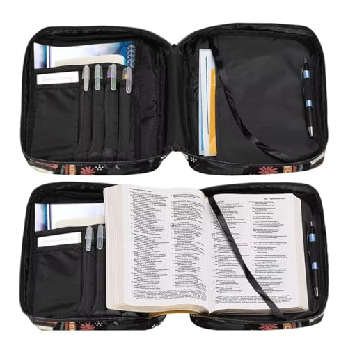 Coldinair Cat with Book Bible Cover Case for Men Teen,Women Bible Bags Book Covers Kids Scripture Carrying Case with Handle and Pocket - color: Cat With Book