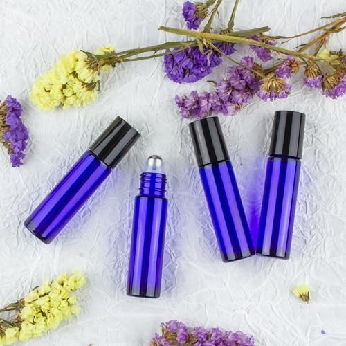10ml Roller Bottles for Essential Oils, 24Pack Glass Roll on Bottles - color: Blue