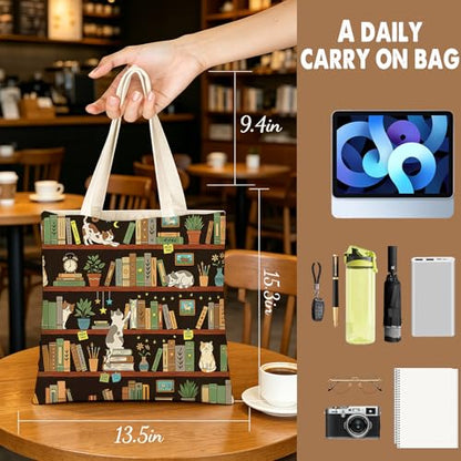 DHQH Cute Cat Canvas Tote Bag for Women, Cat Lover Gifts Beach Bag Reusable Grocery Bag, Birthday Gifts for Sister Daughter Mom Who Loves Cats - style: Cat Book-bag