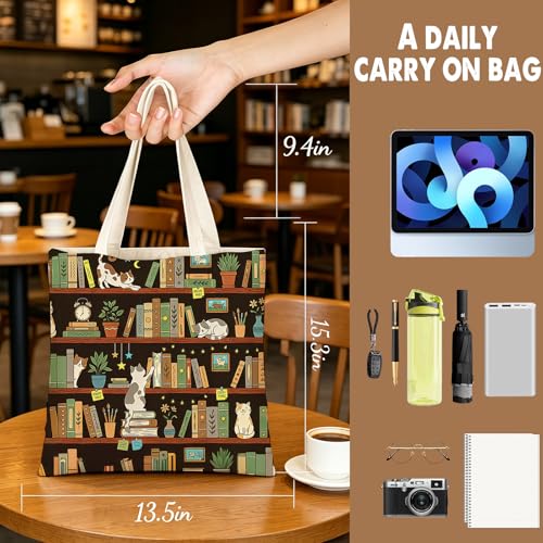 DHQH Cute Cat Canvas Tote Bag for Women, Cat Lover Gifts Beach Bag Reusable Grocery Bag, Birthday Gifts for Sister Daughter Mom Who Loves Cats - style: Cat Book-bag
