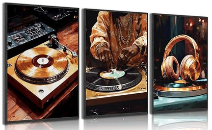 IEMIHZUM DJ Turntable Canvas Wall Art Set of 3 Music Hip Hop Posters16x24in - color: Poster DJ, size: 24L"X16W"