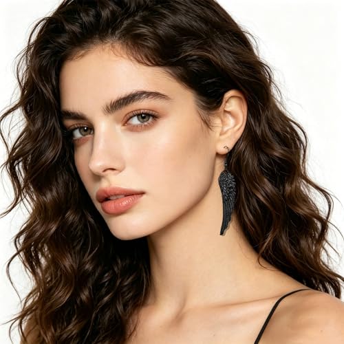 coadipress Angel Wing Earrings for Women Unique Silver Plated Fairy Feather Guardian Dangle Drop Hook Earrings Jewelry - color: Black Wing