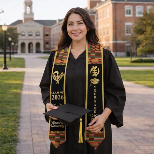 MDPrints Global Kente Graduation Sash 2026, Black Girl Magic Graduation Sash 2026, Class of 2026 Graduation Gift - color: Kente Dk08