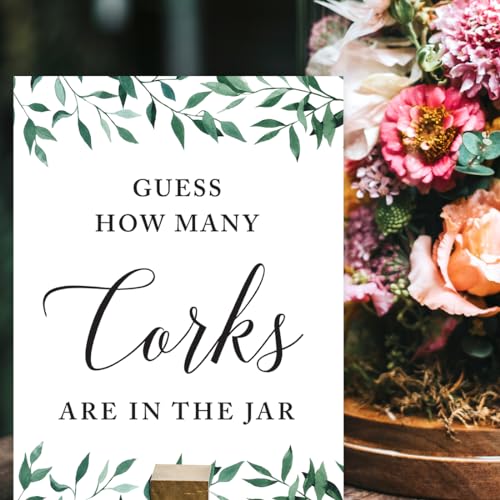 Andaz Press Wedding Party Signs, Natural Greenery Green Leaves, 8.5x11-inch, Guess How Many Corks Are in the Jar, 1-Pack - color: Activities Corks