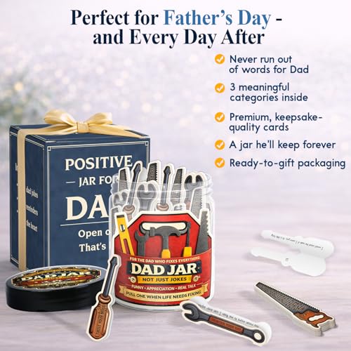 60 Dad Jokes Cards Jar, Funny Birthday Gift for Dads from Daughter, Son, Wife - Stocking Stuffers, Christmas White Elephant Gifts for Adults, Men Granpa Gift, Funny Gag Gifts for Men - color: Positive Dad Fix