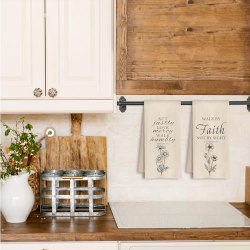 Neutral Christian Floral Kitchen Towels, Bible Verse Decor Dish Tea Towels, I Can Do All Things Through Christ Scripture Decorative Hand Towel for Bathroom Kitchen, 16x24 Inch Set of 4 - color: Christ Floral Scripture