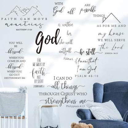 Runtoo Bible Verse Wall Art Decals Inspirational Quotes Christian Religious Scripture Wall Stickers Bedroom Living Room Family Lettering Wall Decor