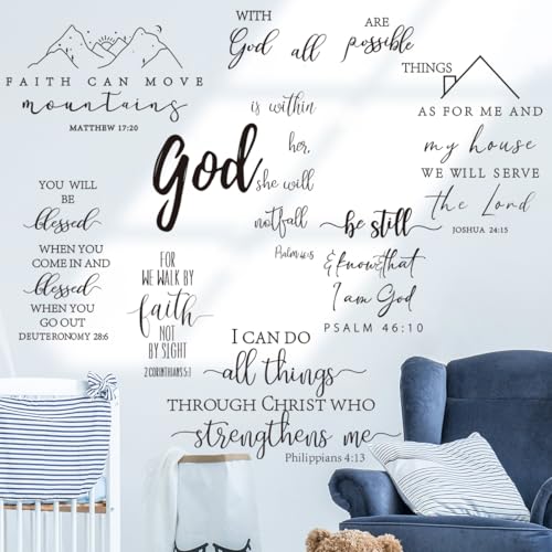 Runtoo Bible Verse Wall Art Decals Inspirational Quotes Christian Religious Scripture Wall Stickers Bedroom Living Room Family Lettering Wall Decor