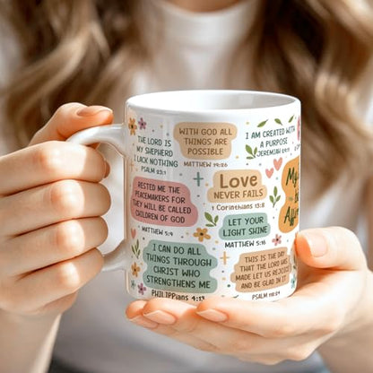 Daily Bible Affirmations Coffee Mug, Christian Scripture Gifts for Women Men Church Friends, Inspirational Religious Encouragement Gifts for Mom Grandma Pastor, Birthday Graduation Mothersday Present - color: Daily Bible Affirmations