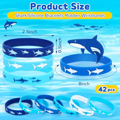 JUNEBRUSHS 42pcs Shark Party Favors Ocean Sea Life Shark Silicone Bracelets - style: Shark Style