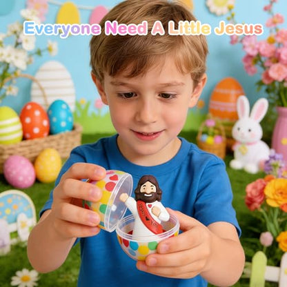 100PCS Little Jesus Figures, Mini Jesus Figurines in Bulk, Multicolor Tiny Jesus Set with Jesus Loves You Figures for Easter Egg Stuffers, Hide and Seek, Baptism, Faith Activities, Religious Gifts - size: 100PCS