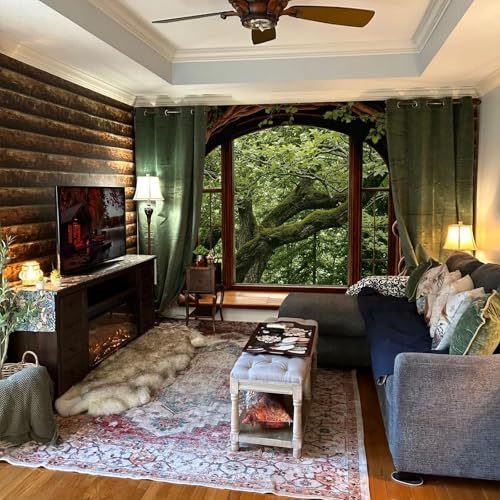 Lifeella Forest Window Tapestry, Nature Outdoor Tree Wall Backdrop, Woodland Scene Large Mural for Bedroom Living Room Office Decor, Green 60x80 inches - color: Green Forest, size: 80"L x 60"W