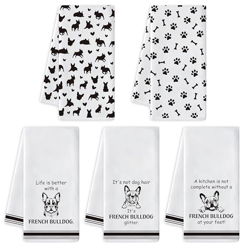 French Bulldog Kitchen Dish Towel - 5Pcs Cute French Bulldog Cleaning Dishcloth Puppy Dog Absorbent Bar Quick Dry Hand Towel Tea Towels for Housewarming Birthday Xmas Gift Bathroom Kitchen Home Decors - color: French Bulldog