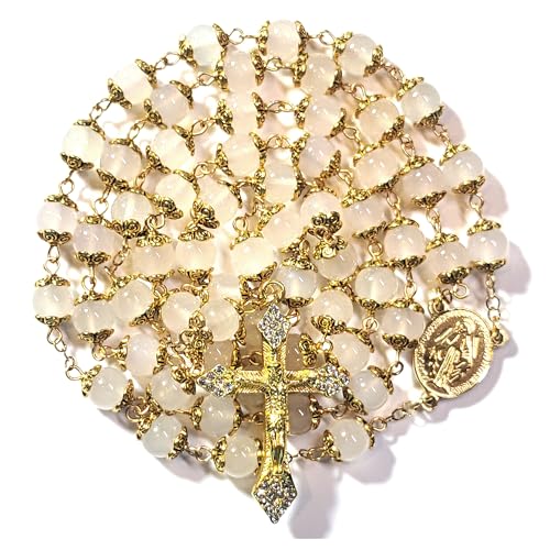 Rosary Beads Chaplet Natural Jade Rosery Cross Catholic gifts