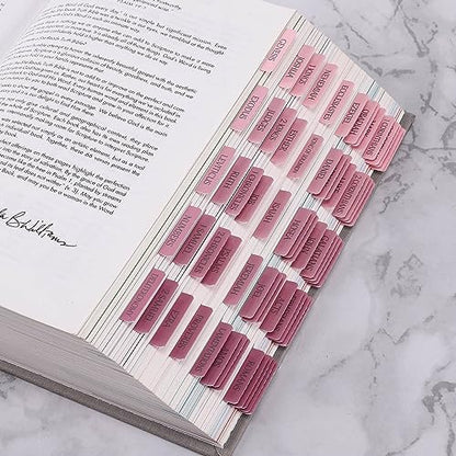 Thinkor Reposition Laminated Bible Tabs, Large Print Pink Stickers, Easy to Read & Apply Bible Tabs for Women and Man - color: Ombre Pink