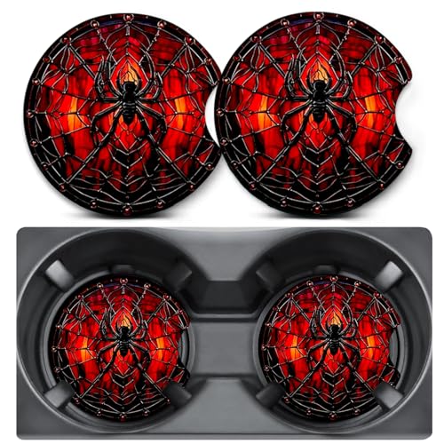 2 Pack Spider Car Coasters for Cup Holders,Neoprene Anti Slip Mat - color: Spider
