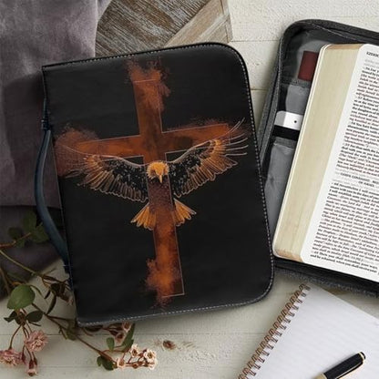 Leather Bible Cover Case, Book Cover with PU Bookmark, Bible Case,Brown Bible Covers for Men,Christian Gifts,Bald Eagle Cross,X-Large - color: Bald Eagle Cross, size: X-Large