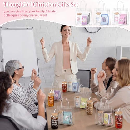 10 Sets 50 Pcs Christian Gift for Women, Church Mothers Day Gift Bulk, 16 oz Bible Verse Glass Cup Motivational Scripture Cosmetic Bag Religious Notepads Pens PVC Bag for Christian Party Favor - style: Christian