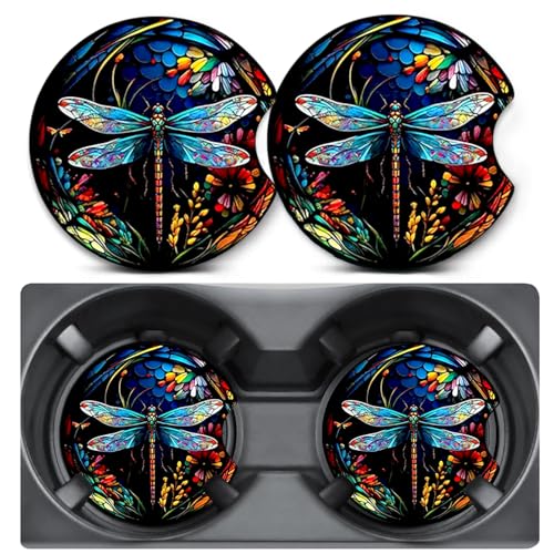 2 Pack Dragonfly Color Car Coasters for Cup Holders,Neoprene Anti Slip Mat - color: Dragonfly - Color