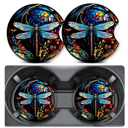 2 Pack Dragonfly Color Car Coasters for Cup Holders,Neoprene Anti Slip Mat - color: Dragonfly - Color