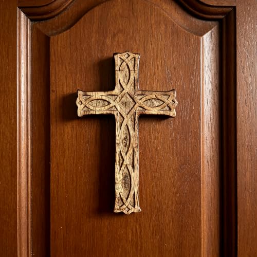 Hosley Hand-Carved Wooden Cross – 8 Inch Rustic Faith Wall Decor | Christian Gift, Prayer Room, Home Blessing, Wedding & Baptism Keepsake (Pack of 2) - size: 8"L x 4.8"W (Pack of 2)