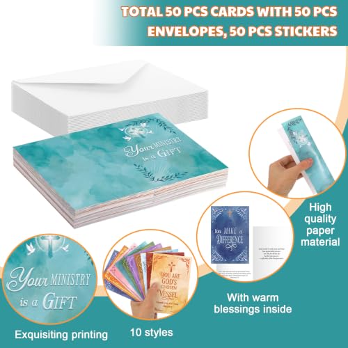 Affrolling 50 Pack Christian Ministry Appreciation Cards Bulk with Envelope - style: Ministry Watercolor Style
