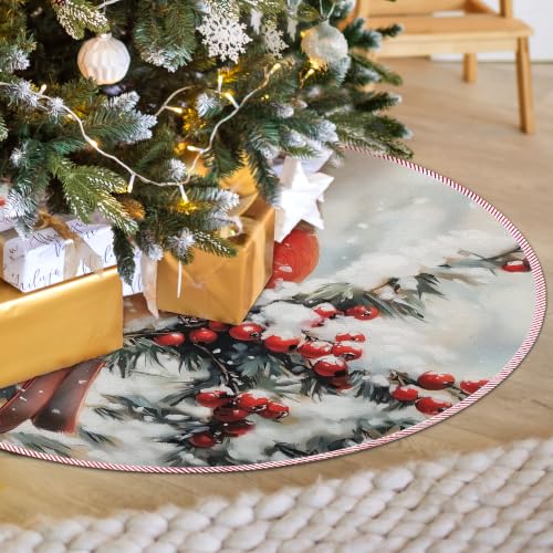 Winter Cardinal Christmas Tree Skirt, Rustic Xmas Tree Skirt 532XW-TS - color: Bird-1