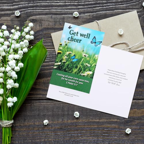 Dunzoom 100 Pack Religious Get Well Soon Card Bulk Set with Envelopes Stickers 10 Floral Landscape Designs Assortment Christian Get Well Soon Greeting Cards with Scripture Inspirational Blessing 4 x 6 - style: Get Well Soon
