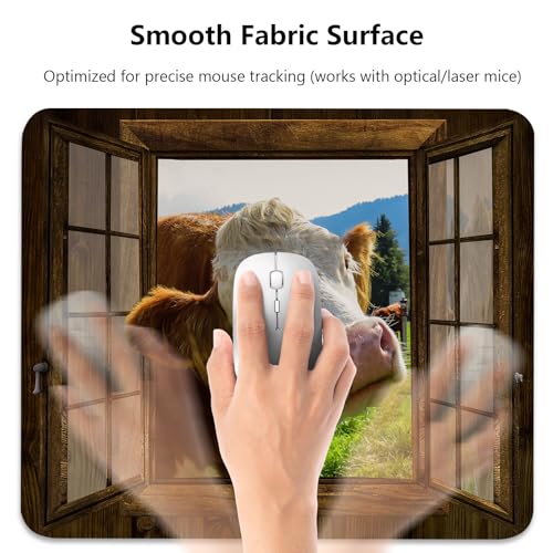 Funny Cow at Rustic Wooden Window Mouse Pad, Farmhouse Durable Desk Mat - color: Color_DE0016XX