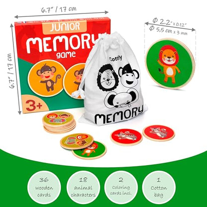 Montessori-Inspired Wooden Matching Game for Toddlers 2-4 Years - Durable, Scratch-Resistant 36 Card Set, Includes Carry Bag - Memory Game for Toddlers 2-4 Years - Cognitive Verbal Skills Development - size: Animals 36 cards