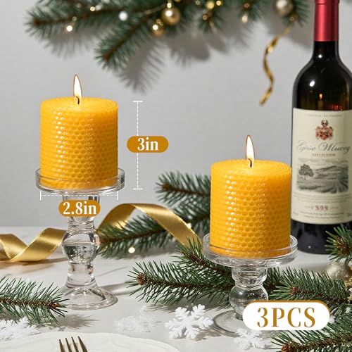Beeswax Pillar Candles,Non-Toxic Honeycomb Bees Wax Candle for Home,Yellow - color: 2.8x3in, size: 3pcs