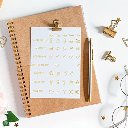 Sinmoe 36 Sheets Clear Gold Foil Planner Stickers Calendar Icons