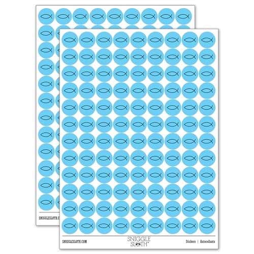 Ichthys Fish Christian 200+ Round Stickers - Gloss Finish - 0.50" Size - Light Blue - color: Light Blue, size: Gloss